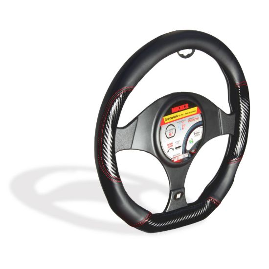 Imagen de Cubrevolante de piel, fibra de carbono forma "D" CU-D2
